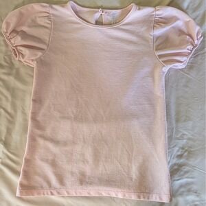Point Pink Puff Sleeve Top Short Sleeve Textured Knit Keyhole Back Blouse Small